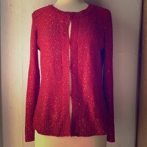 Dana Buchman Red Shimmering Cardigan w Sequins